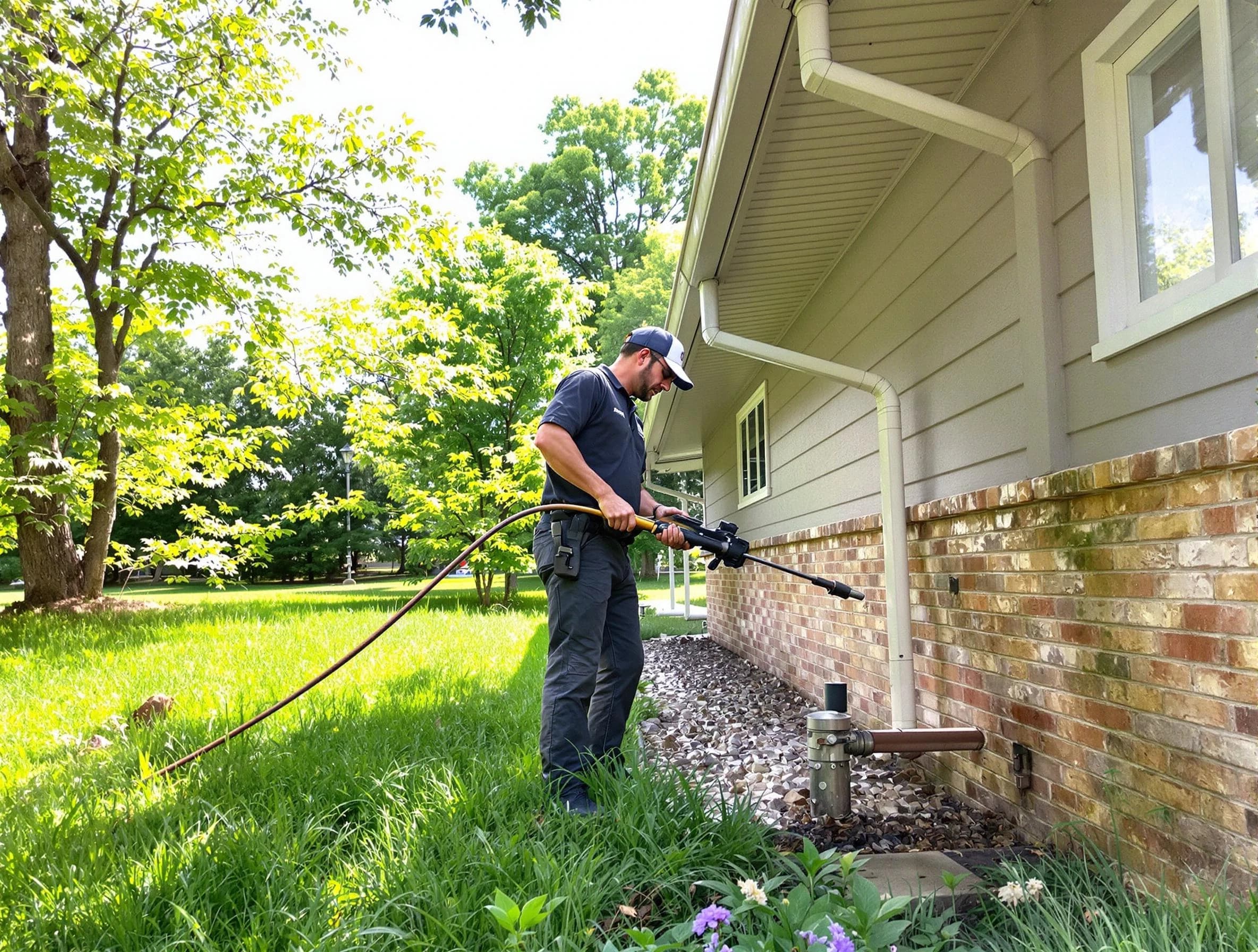 Hudson Roofing Company removing debris from a downspout in Hudson, OH