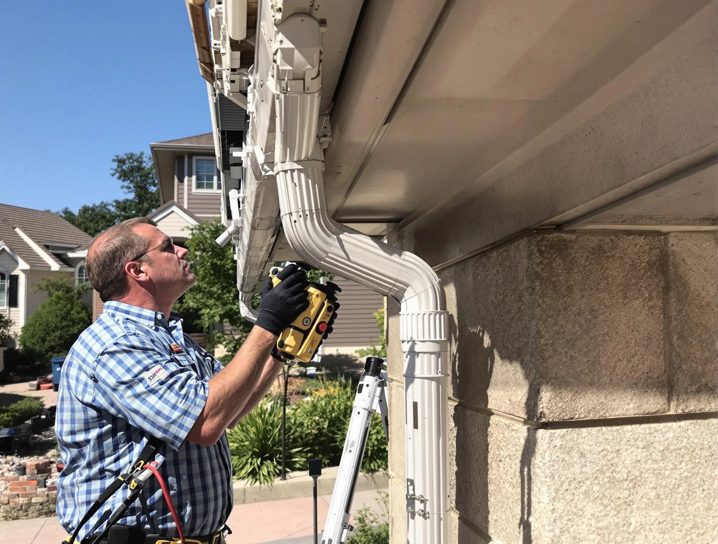 Close-up of a restored downspout system by Hudson Roofing Company in Hudson, OH