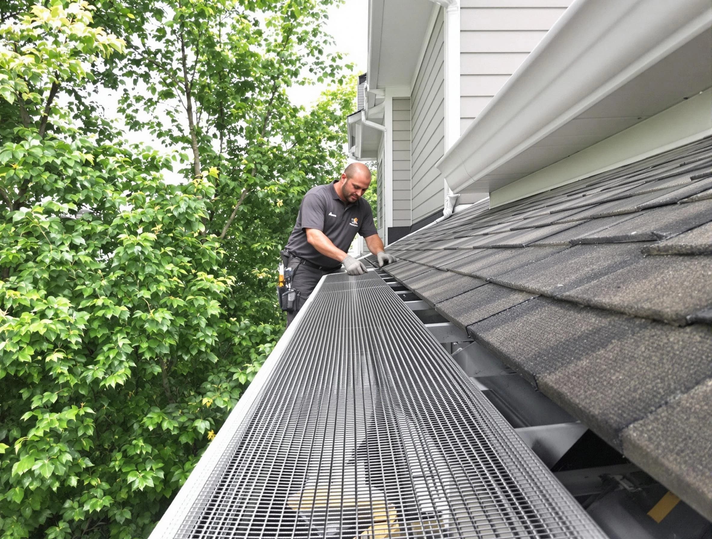 Close-up of gutter guards installed by Hudson Roofing Company in Hudson, OH