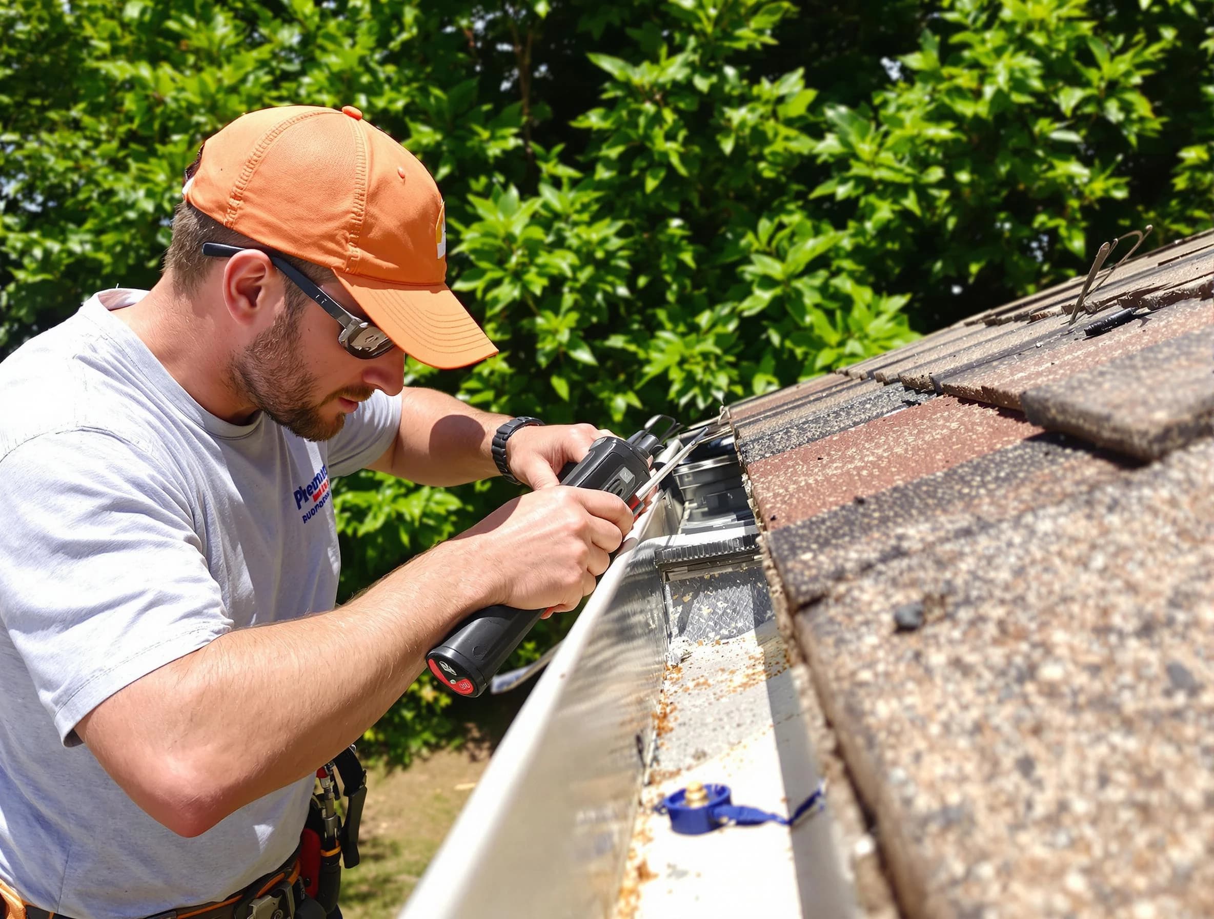 Hudson Roofing Company specialists conducting a gutter repair in Hudson, OH