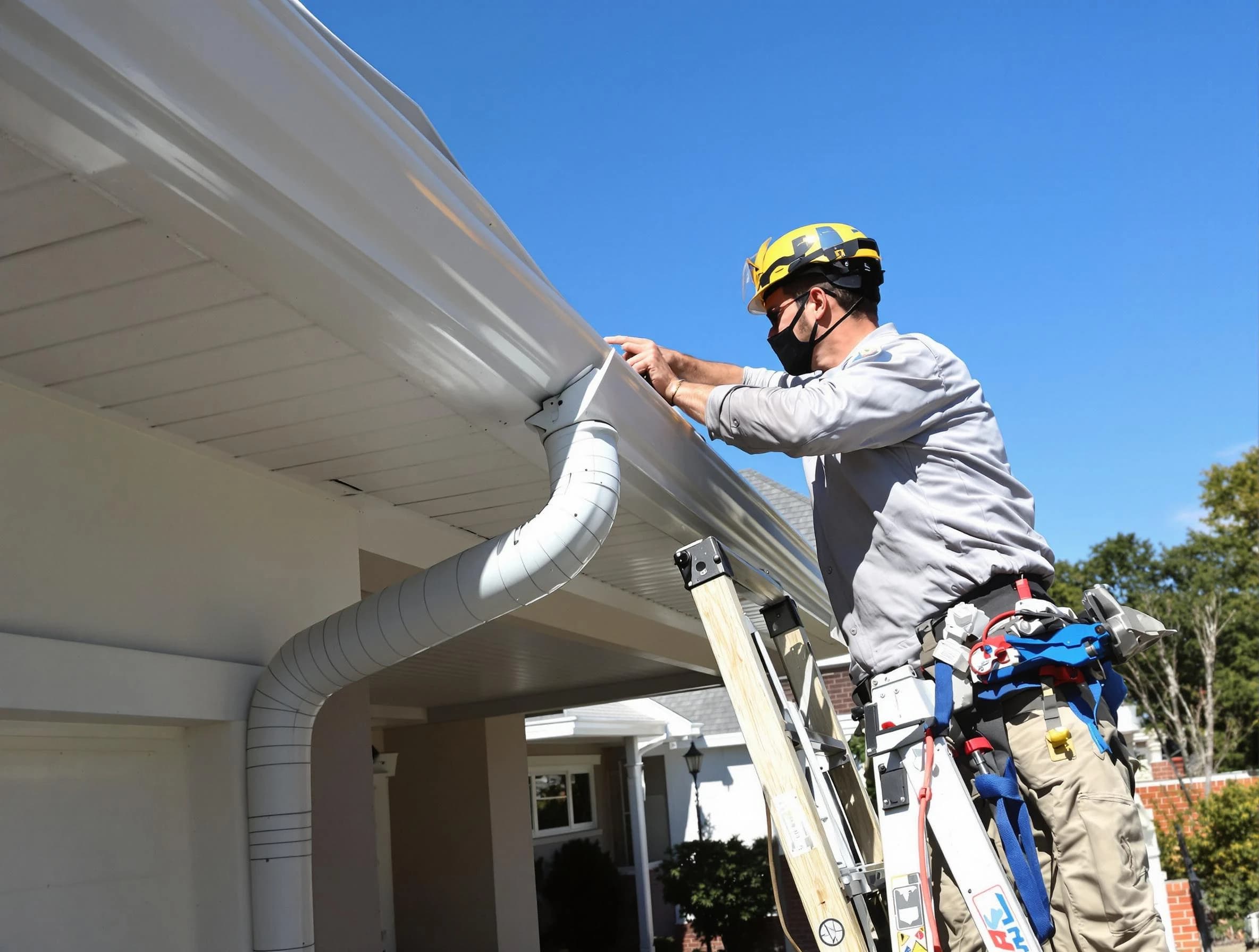 Close-up on a freshly sealed gutter joint by Hudson Roofing Company in Hudson, OH