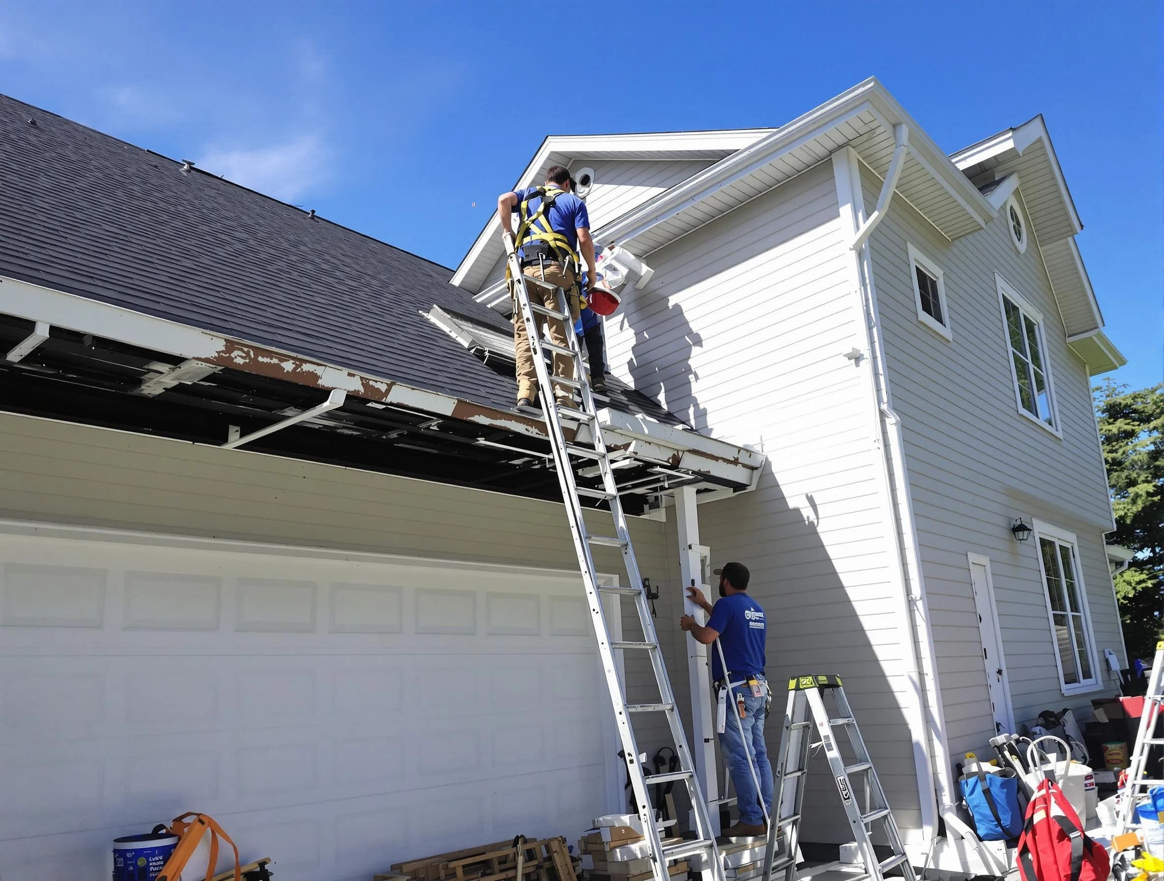 Newly replaced gutters by Hudson Roofing Company in Hudson, OH