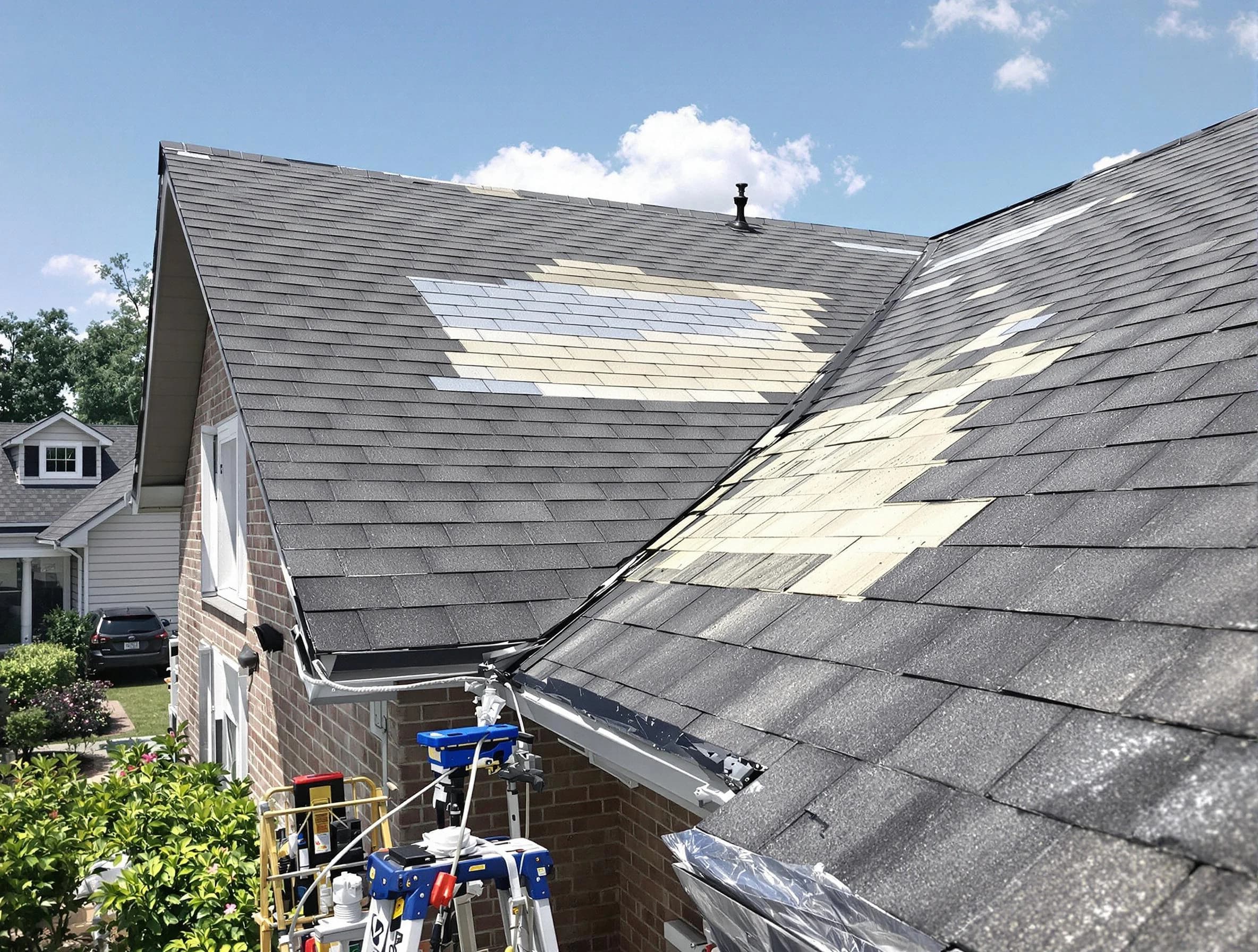 Close-up of roof repairs by Hudson Roofing Company in Hudson, OH