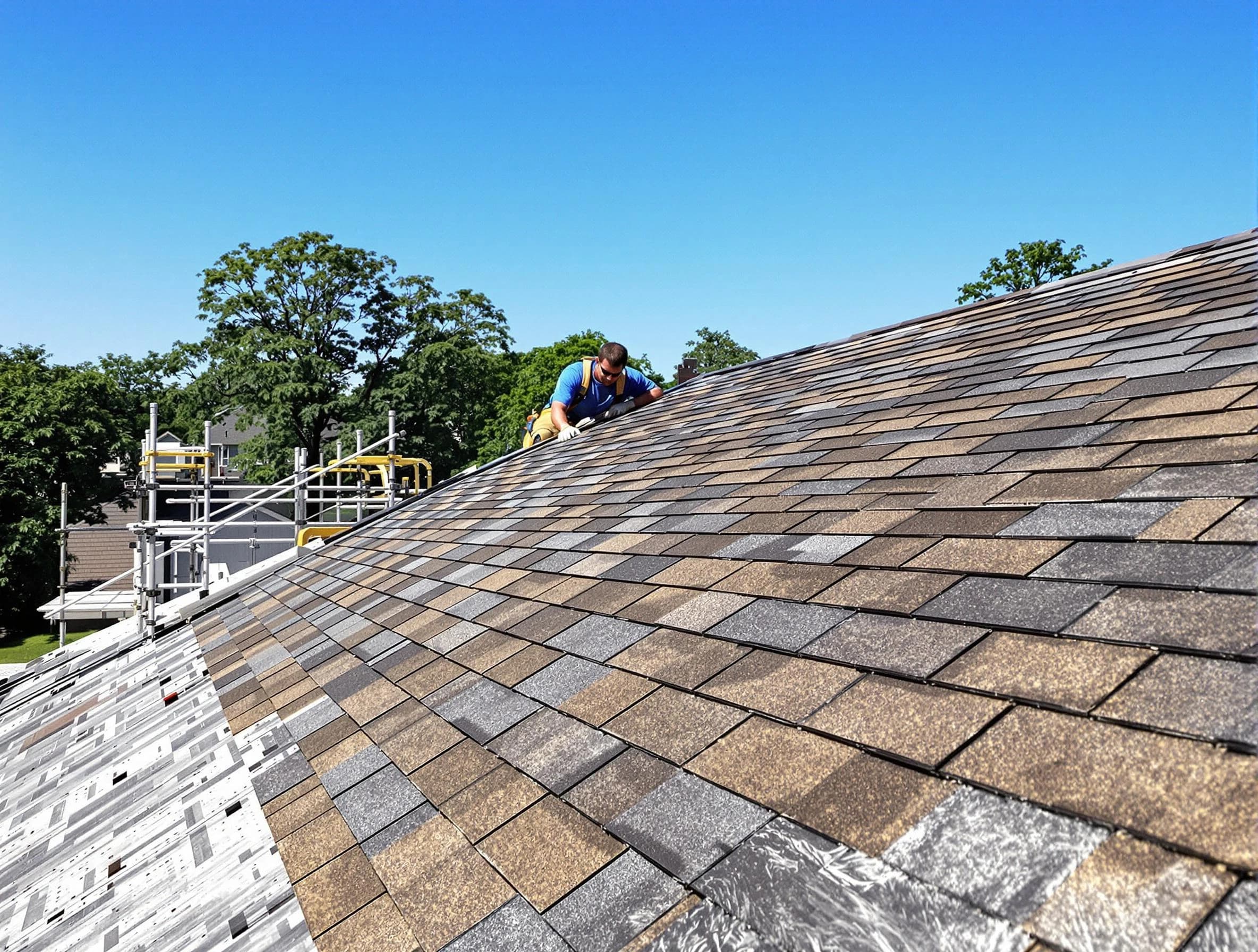 Close-up of new shingles installed by Hudson Roofing Company in Hudson, OH